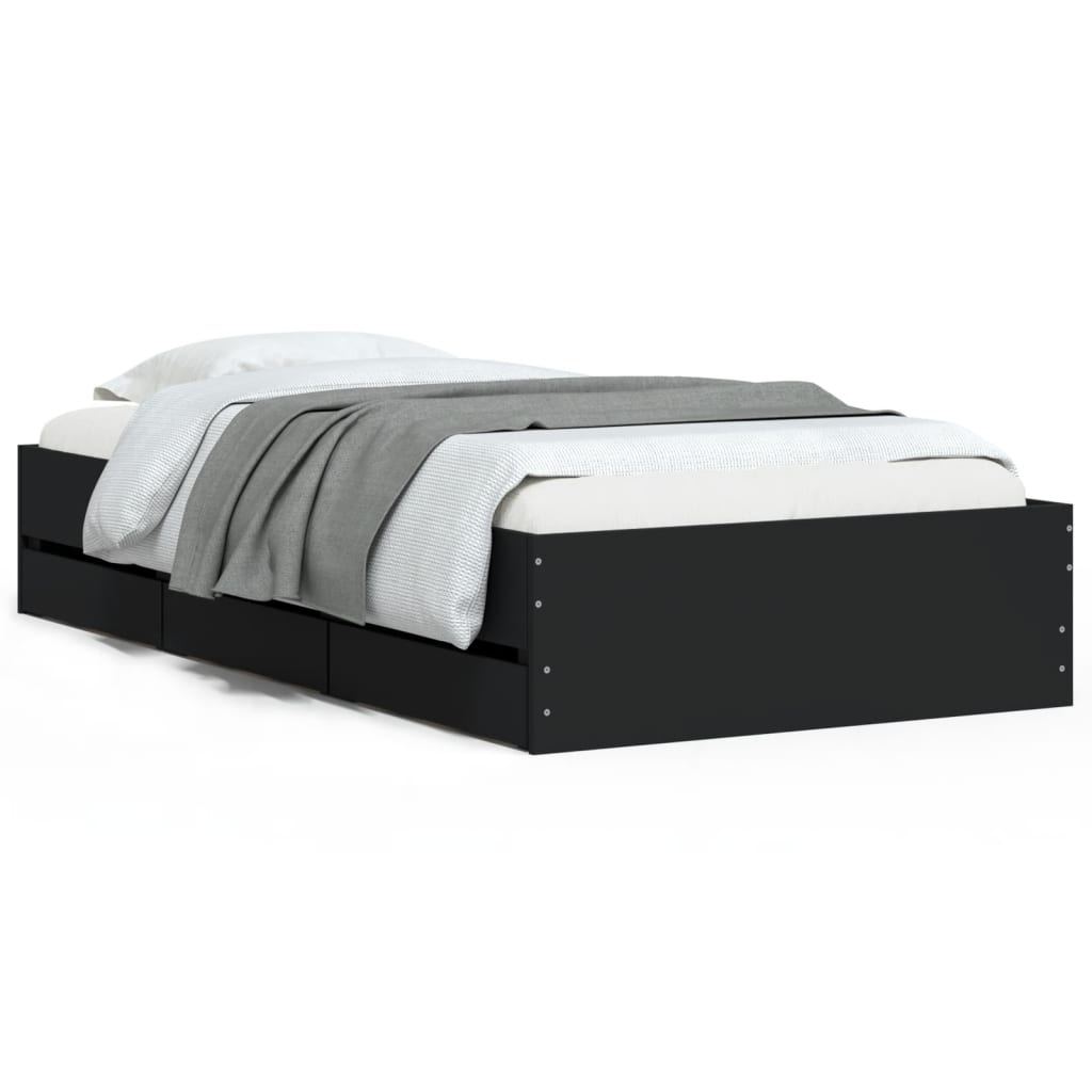 Cadre de lit avec tiroirs sans matelas noir 100x200 cm - XIOS