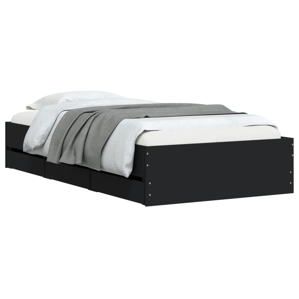 Cadre de lit avec tiroirs sans matelas noir 100x200 cm - XIOS