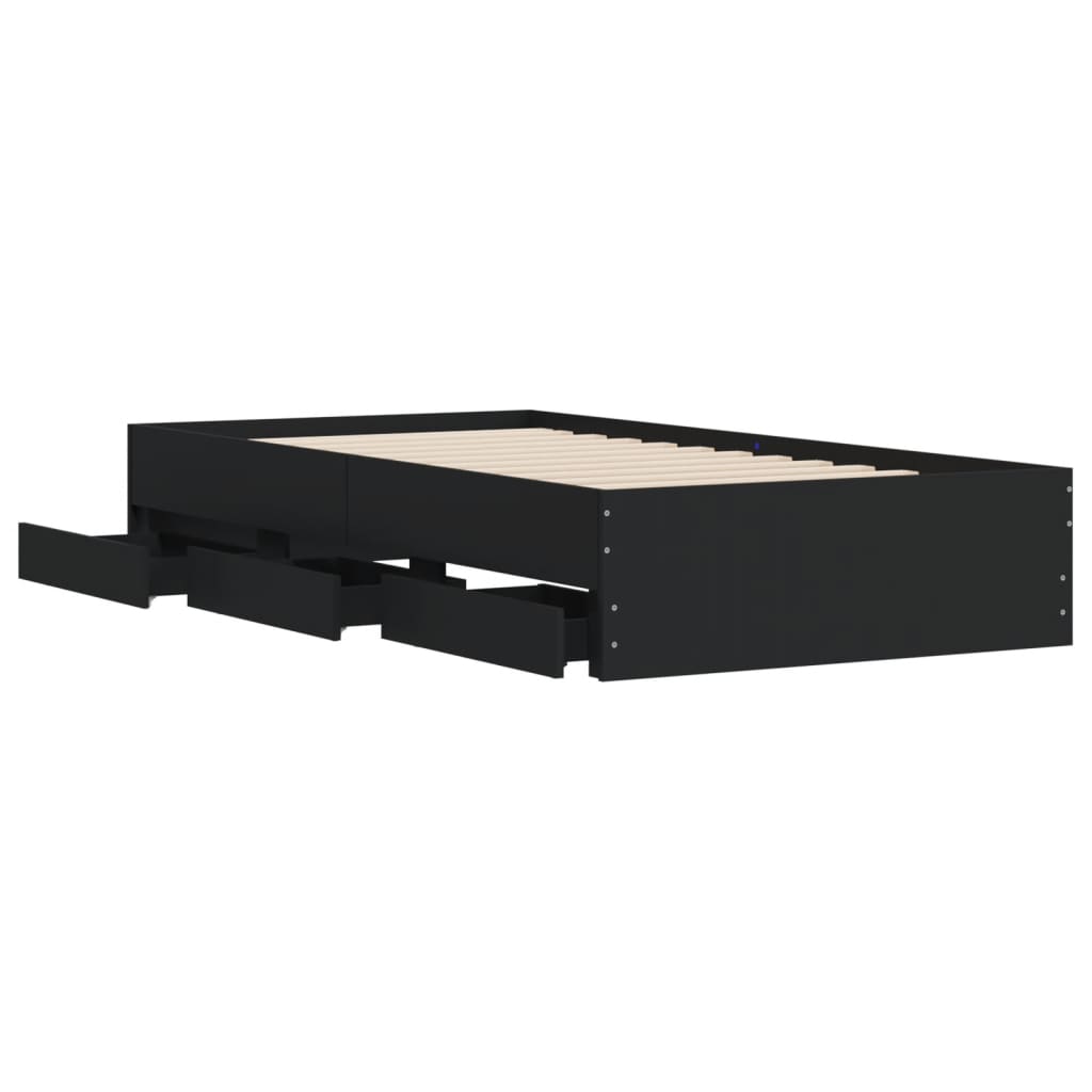 Cadre de lit avec tiroirs sans matelas noir 100x200 cm - XIOS