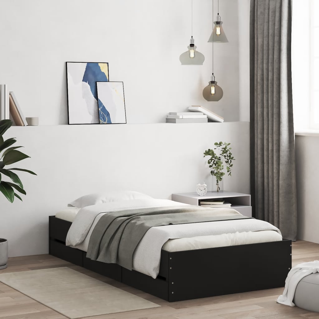 Cadre de lit avec tiroirs sans matelas noir 100x200 cm - XIOS