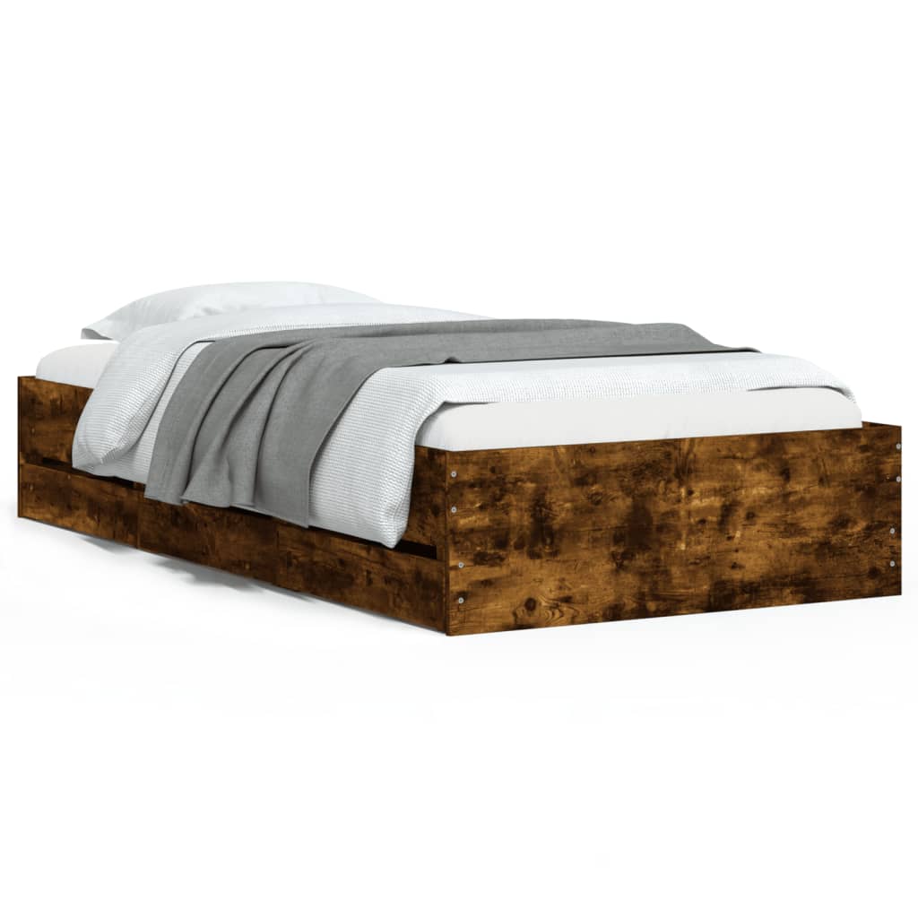 Cadre de lit avec tiroirs sans matelas chêne fumé 100x200 cm - XIOS