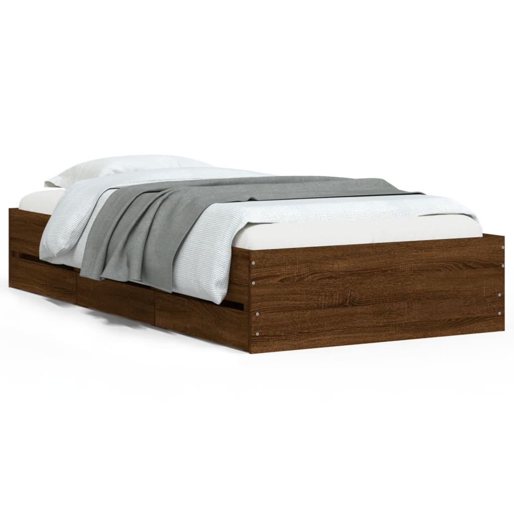 Cadre de lit avec tiroirs sans matelas chêne marron 100x200 cm - XIOS