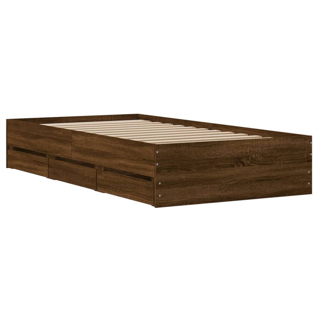 Cadre de lit avec tiroirs sans matelas chêne marron 100x200 cm - XIOS