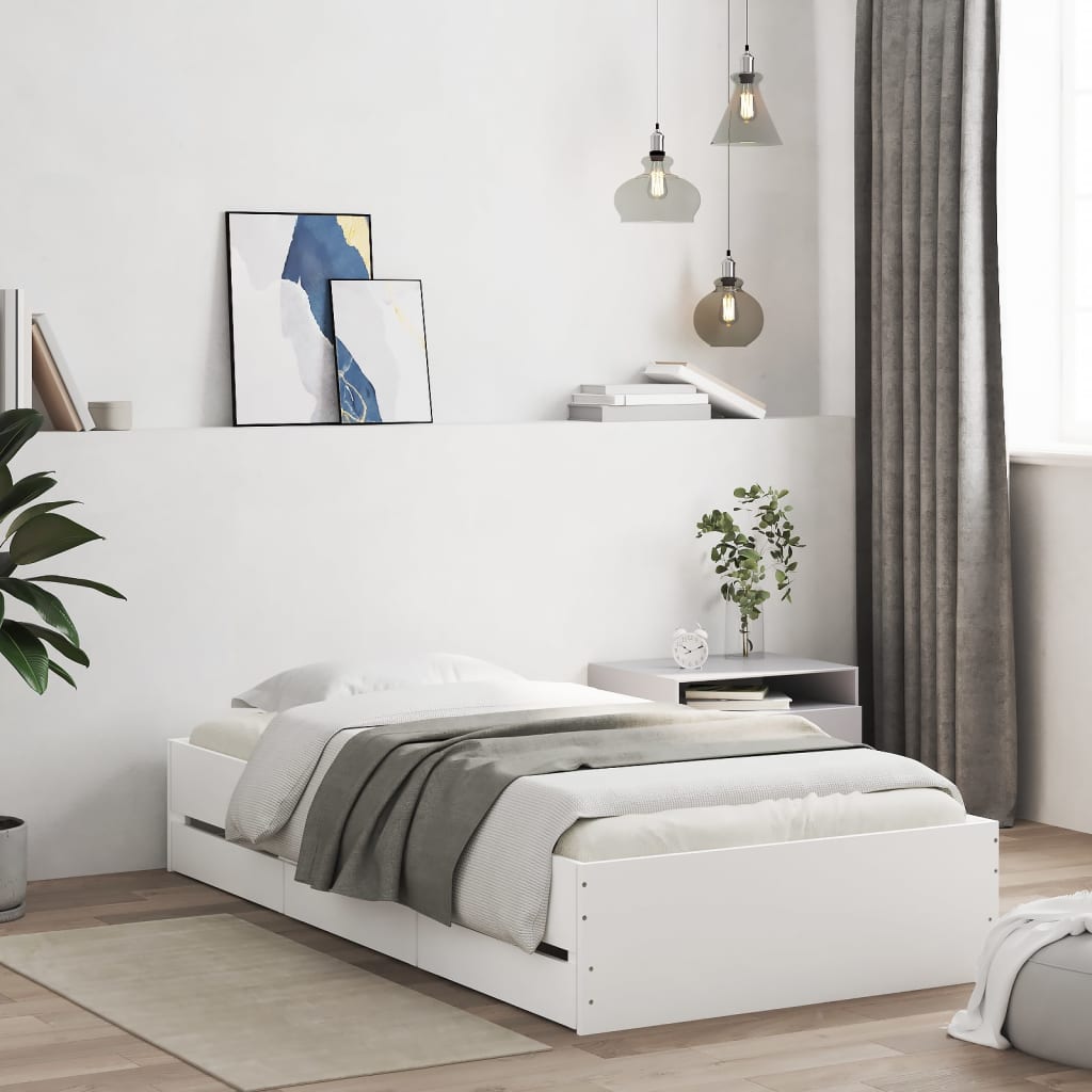 Cadre de lit avec tiroirs sans matelas blanc 90x200 cm - XIOS