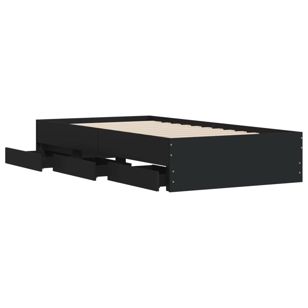 Cadre de lit avec tiroirs sans matelas noir 90x200 cm - XIOS
