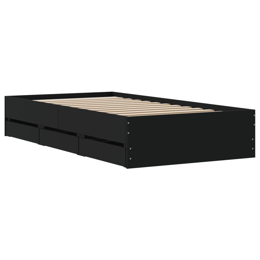 Cadre de lit avec tiroirs sans matelas noir 90x200 cm - XIOS