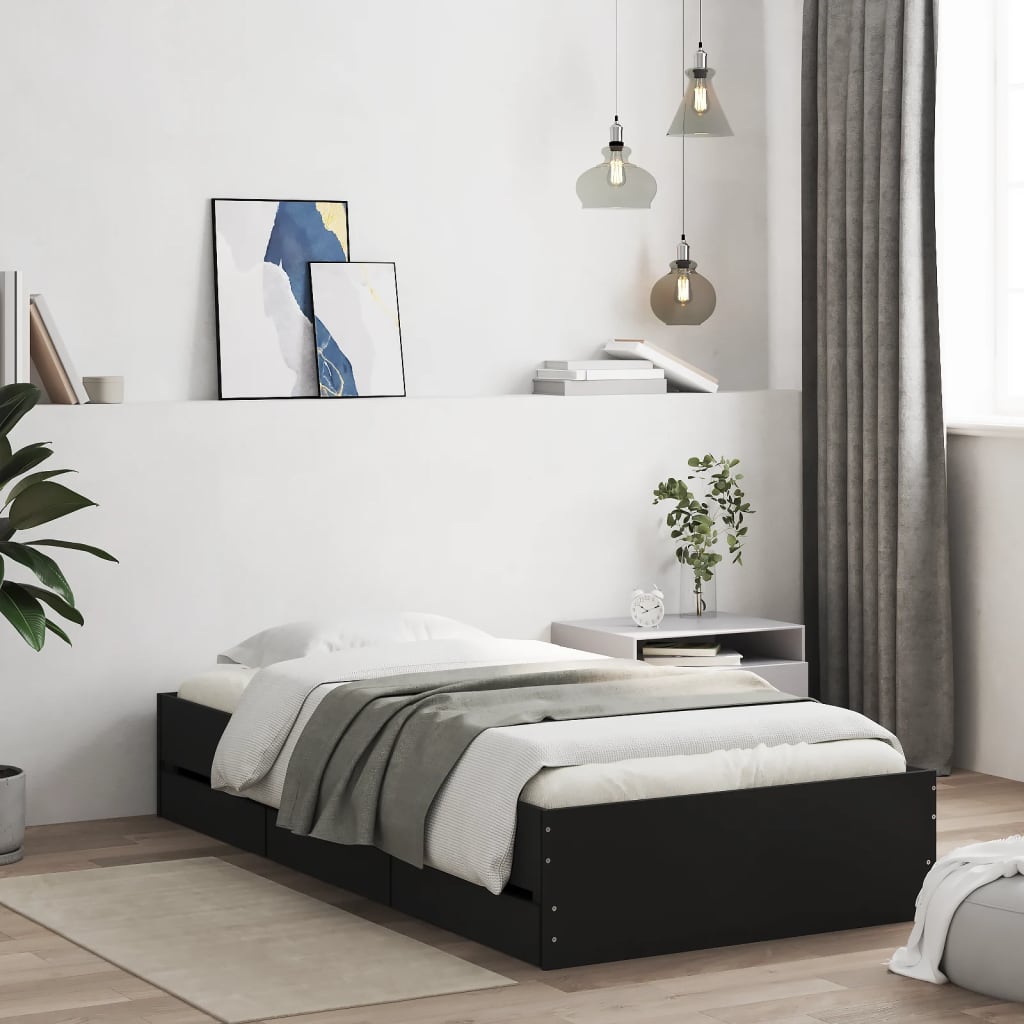 Cadre de lit avec tiroirs sans matelas noir 90x200 cm - XIOS