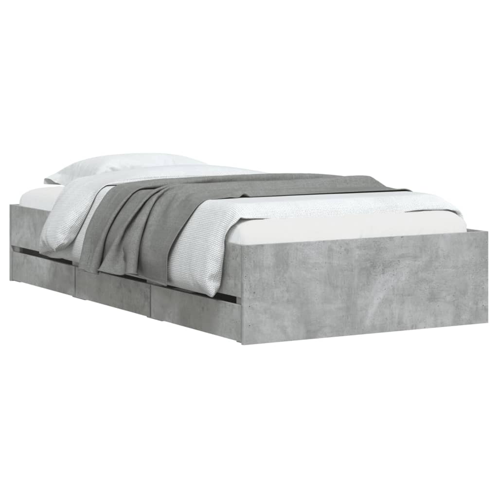 Cadre de lit avec tiroirs sans matelas gris béton 90x200 cm - XIOS