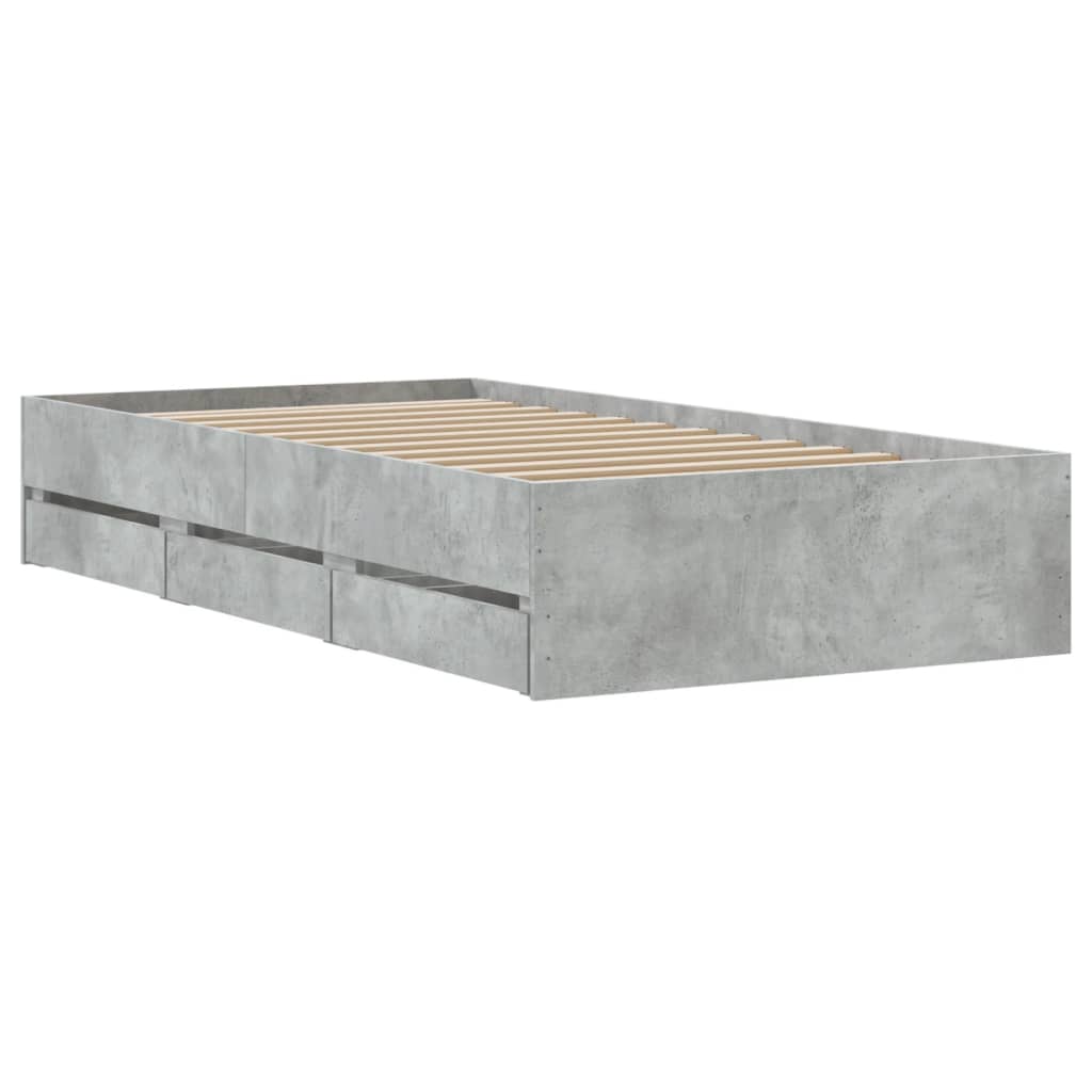 Cadre de lit avec tiroirs sans matelas gris béton 90x200 cm - XIOS