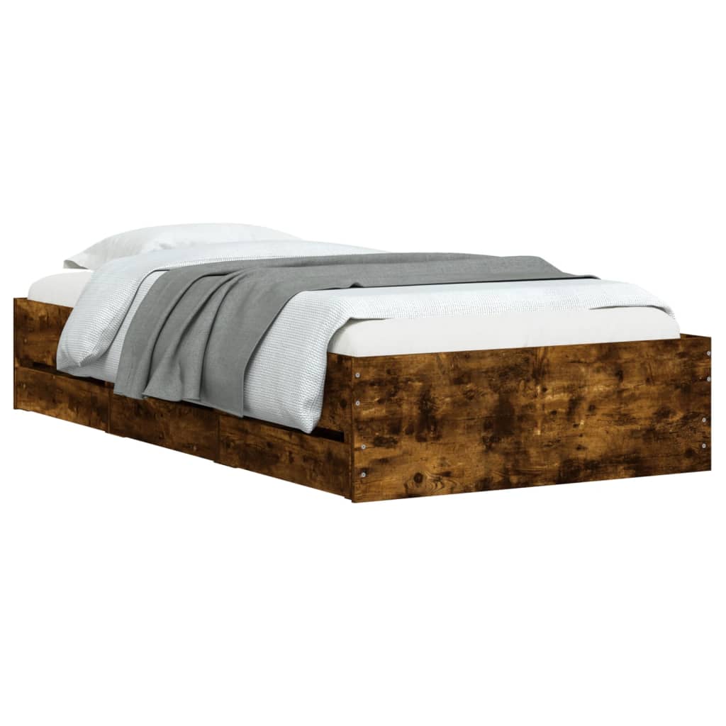 Cadre de lit avec tiroirs sans matelas chêne fumé 90x200 cm - XIOS