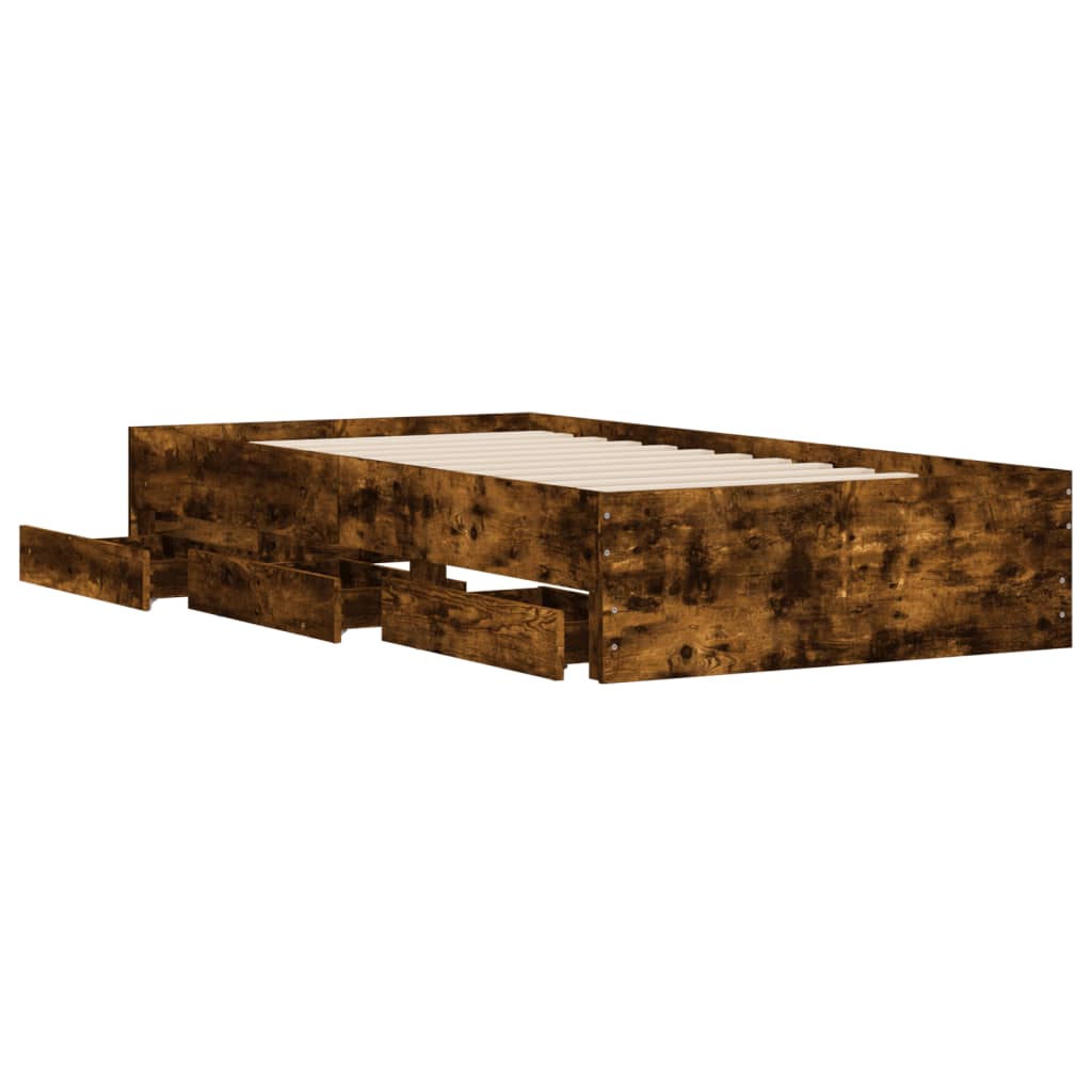 Cadre de lit avec tiroirs sans matelas chêne fumé 90x200 cm - XIOS