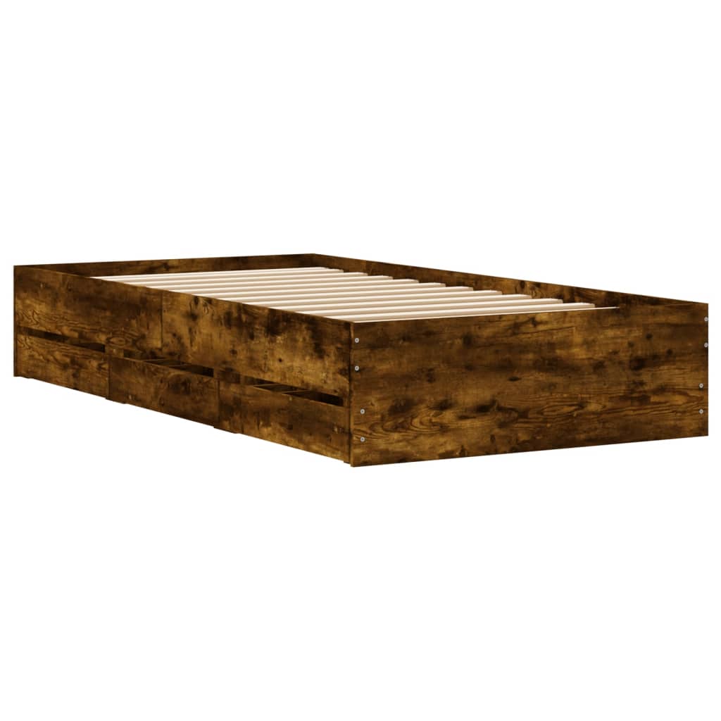 Cadre de lit avec tiroirs sans matelas chêne fumé 90x200 cm - XIOS