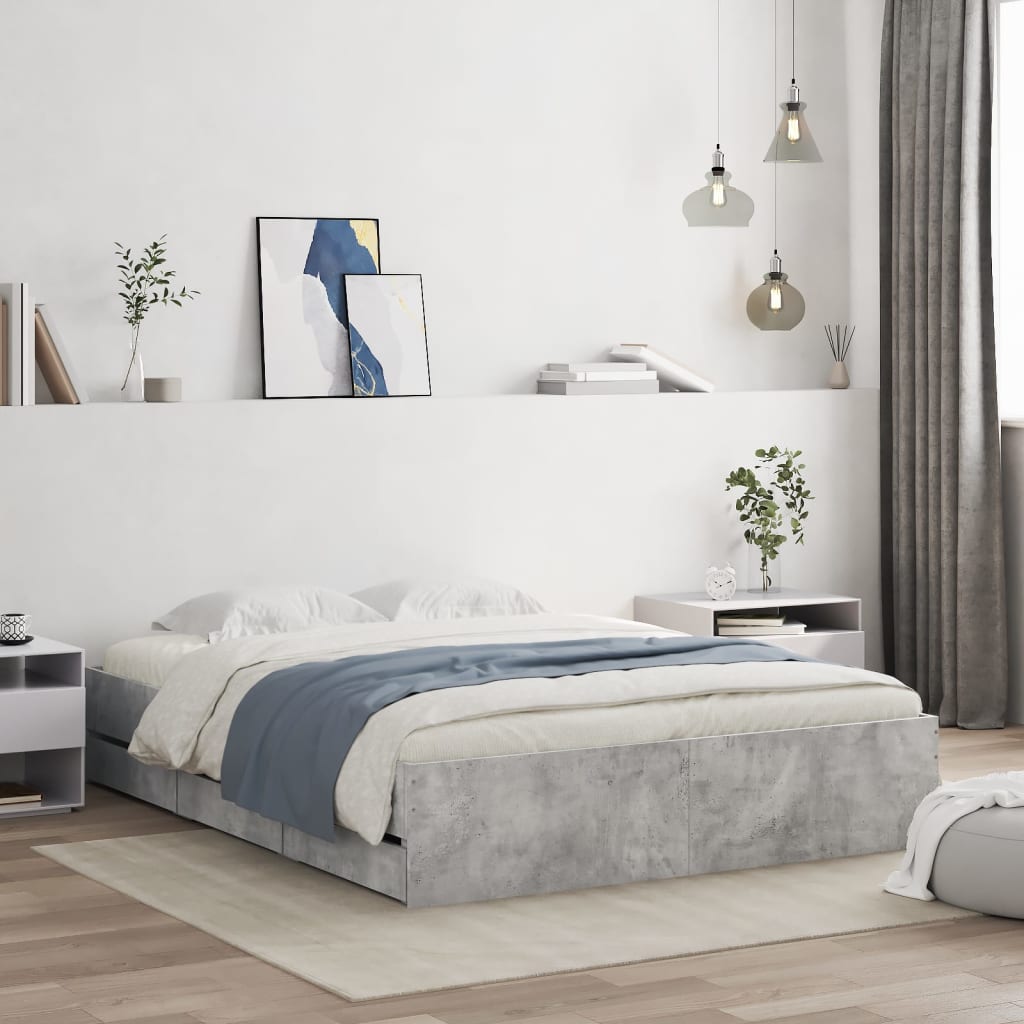 Cadre de lit avec tiroirs sans matelas gris béton 140x190 cm - XIOS