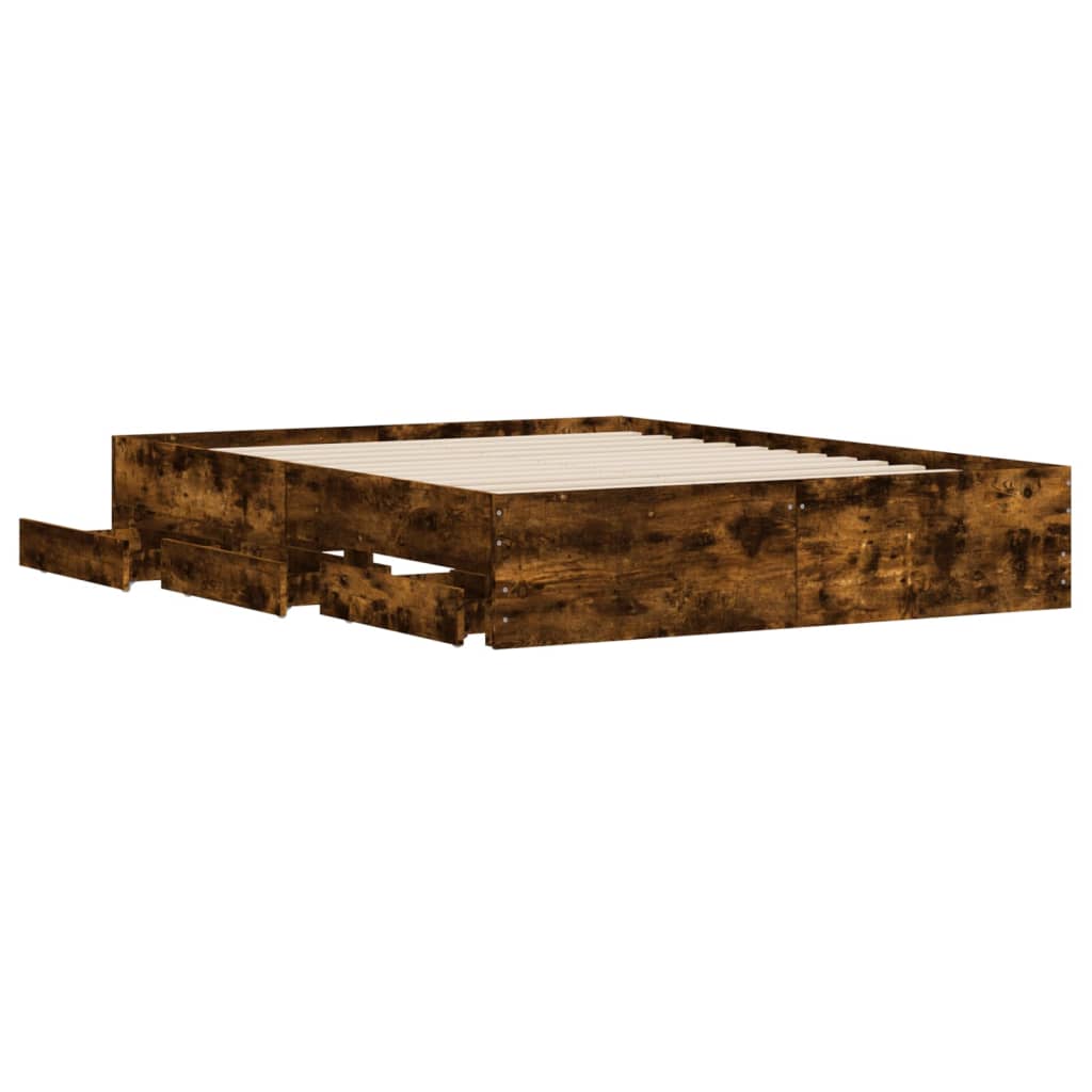 Cadre de lit avec tiroirs sans matelas chêne fumé 140x190 cm - XIOS