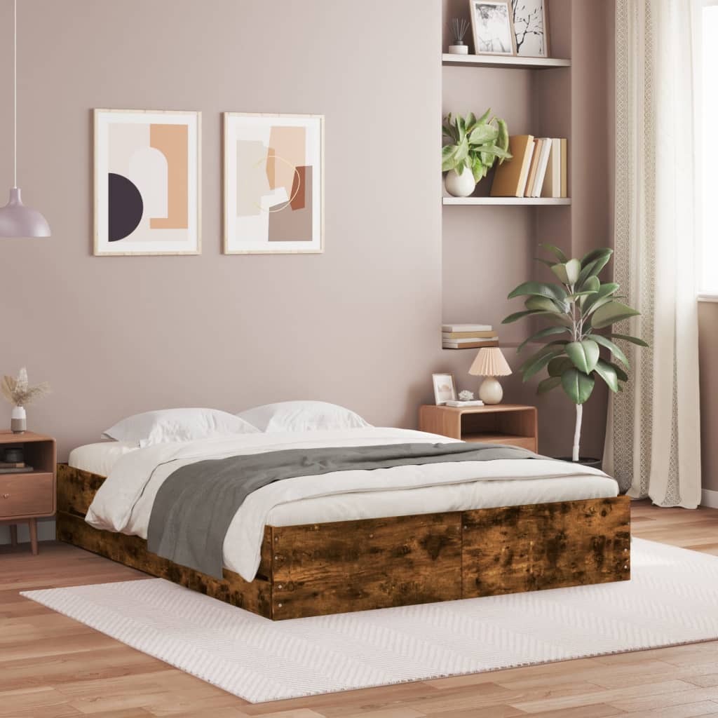 Cadre de lit avec tiroirs sans matelas chêne fumé 140x190 cm - XIOS