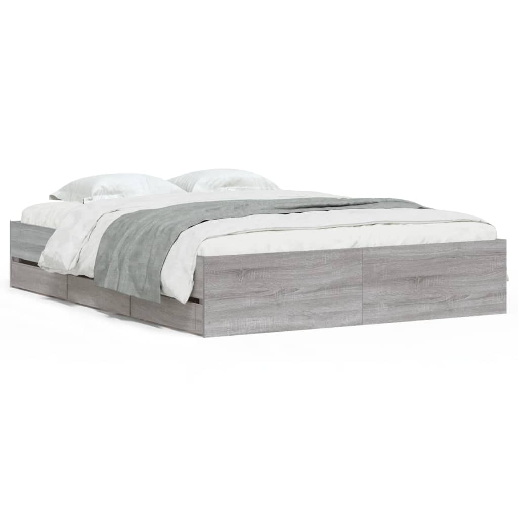 Cadre de lit avec tiroirs sans matelas sonoma gris 140x190 cm - XIOS