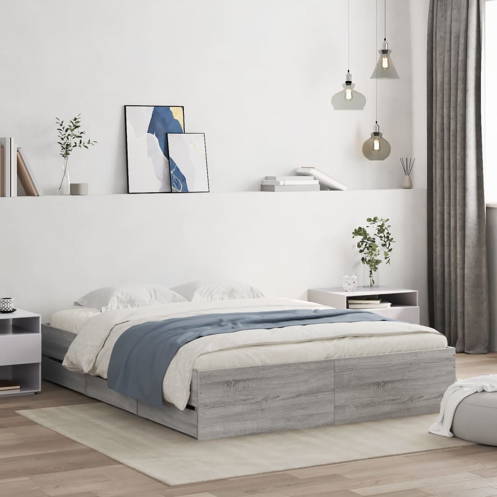 Cadre de lit avec tiroirs sans matelas sonoma gris 140x190 cm - XIOS