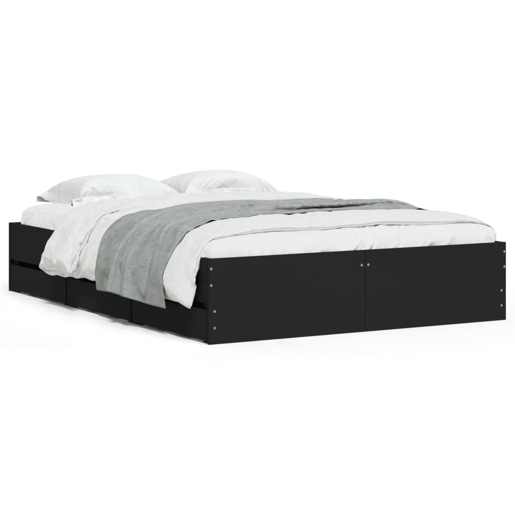 Cadre de lit avec tiroirs sans matelas noir 135x190 cm - XIOS