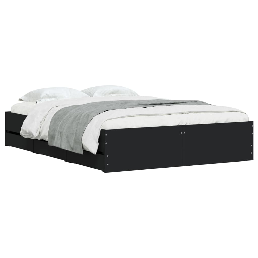 Cadre de lit avec tiroirs sans matelas noir 135x190 cm - XIOS