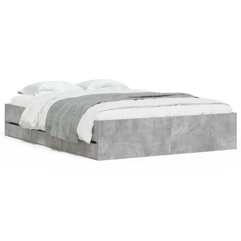 Cadre de lit avec tiroirs sans matelas gris béton 135x190 cm - XIOS