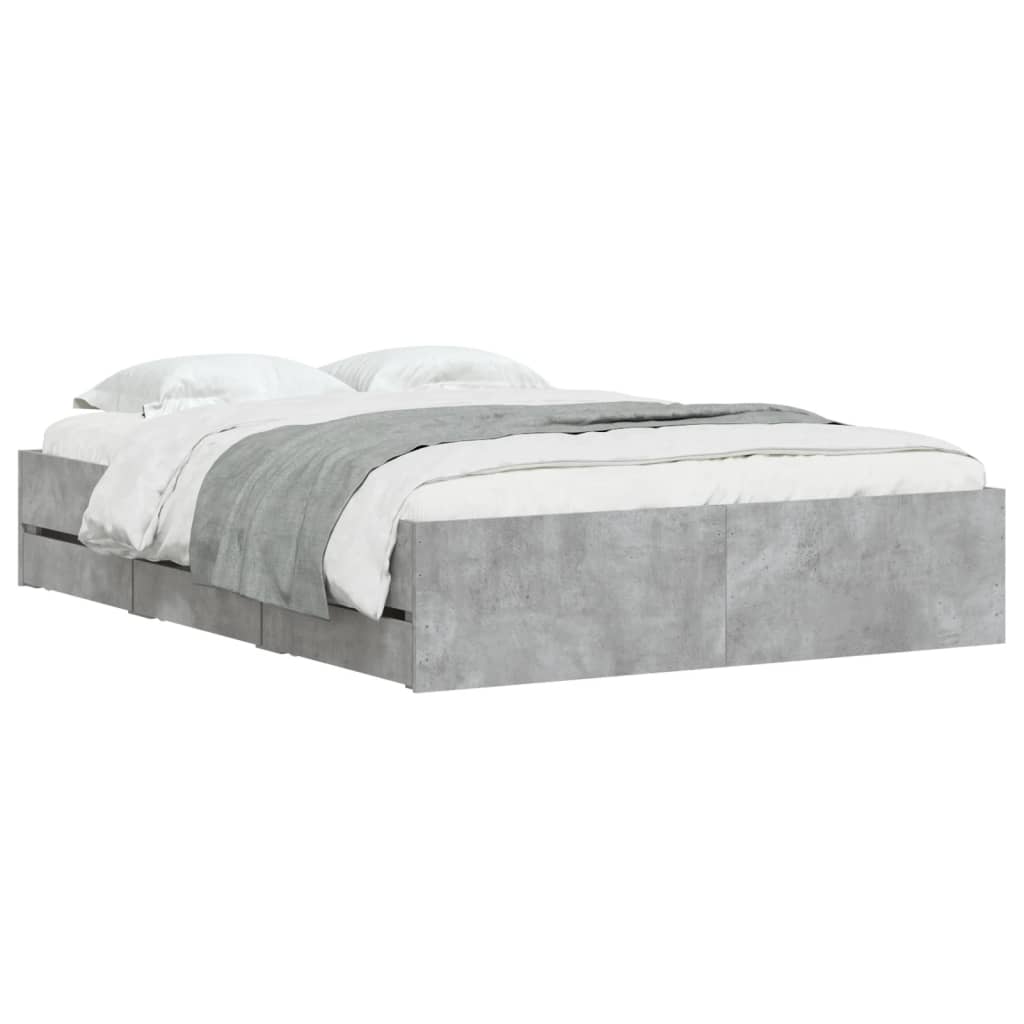 Cadre de lit avec tiroirs sans matelas gris béton 135x190 cm - XIOS