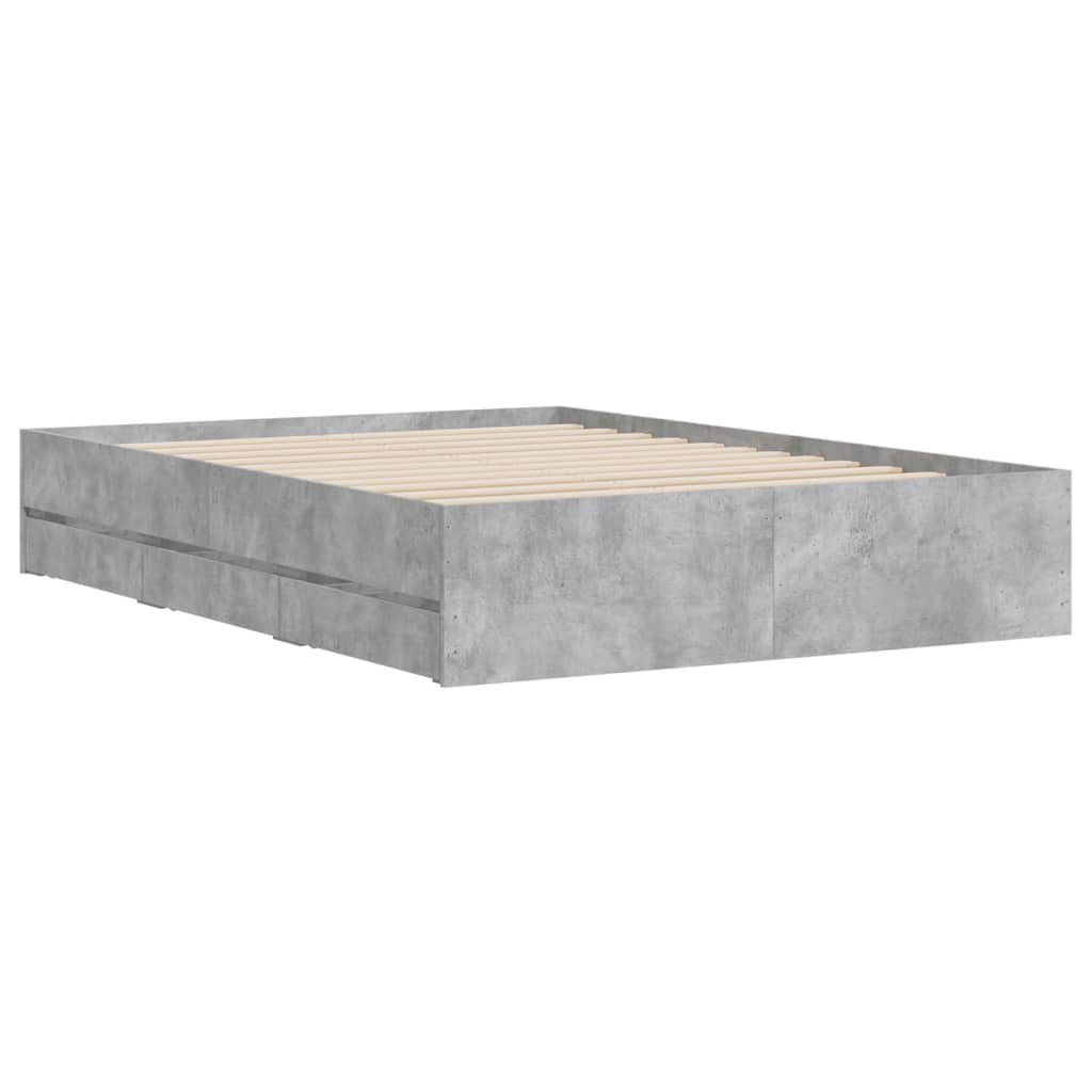 Cadre de lit avec tiroirs sans matelas gris béton 135x190 cm - XIOS