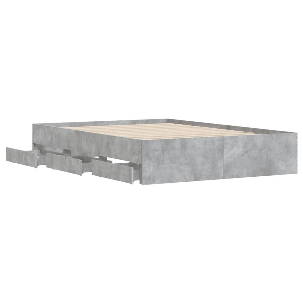 Cadre de lit avec tiroirs sans matelas gris béton 135x190 cm - XIOS