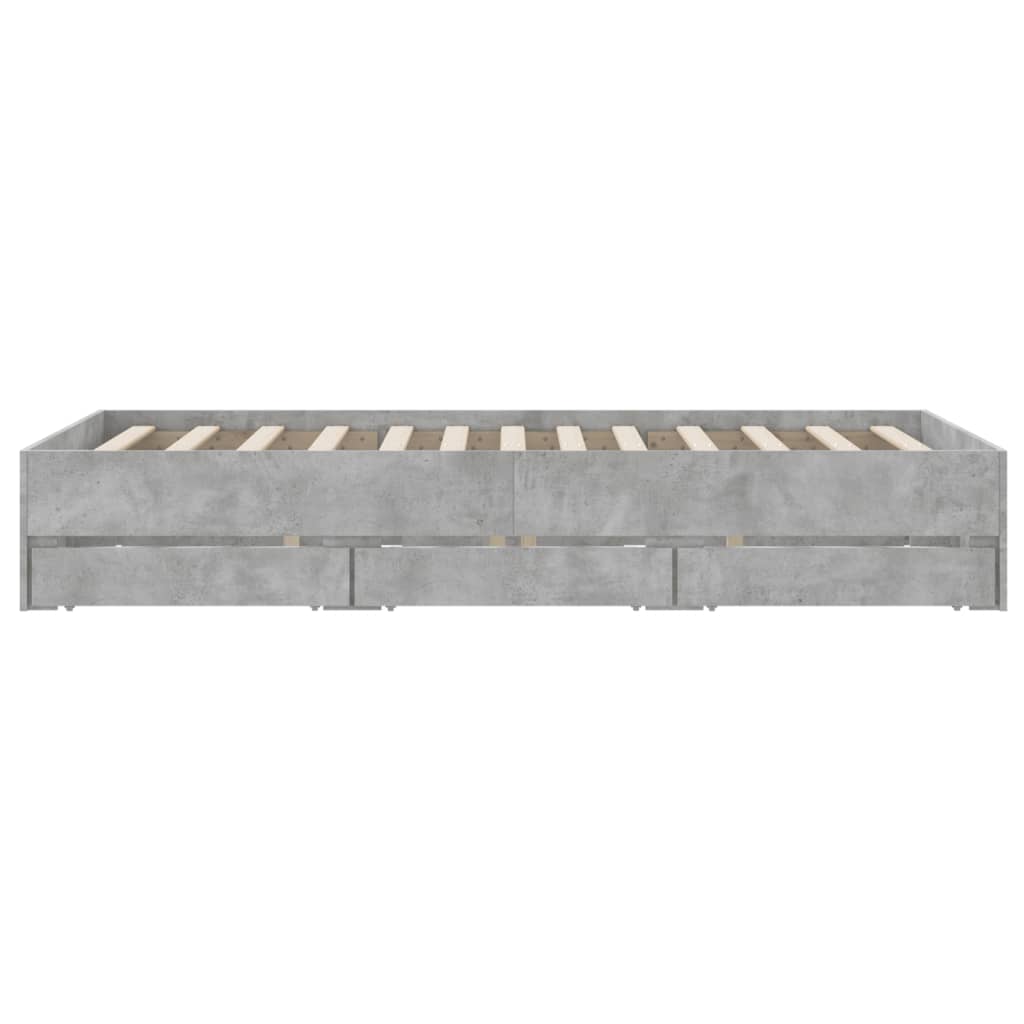 Cadre de lit avec tiroirs sans matelas gris béton 135x190 cm - XIOS