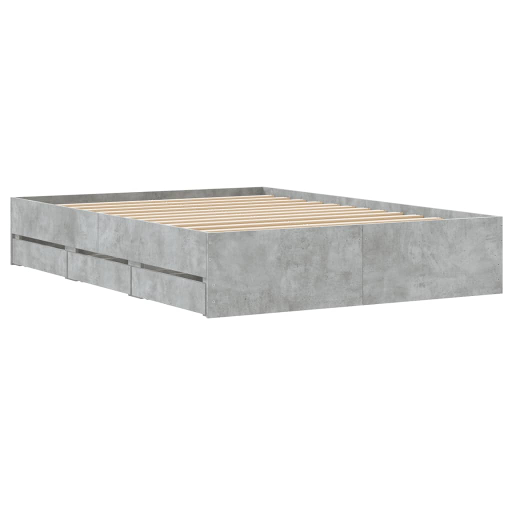 Cadre de lit avec tiroirs sans matelas gris béton 135x190 cm - XIOS
