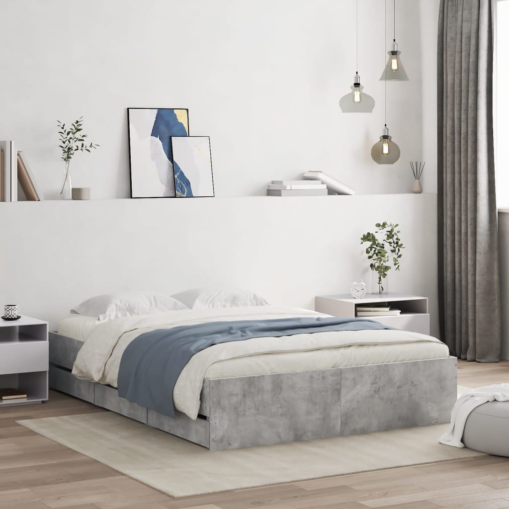Cadre de lit avec tiroirs sans matelas gris béton 135x190 cm - XIOS