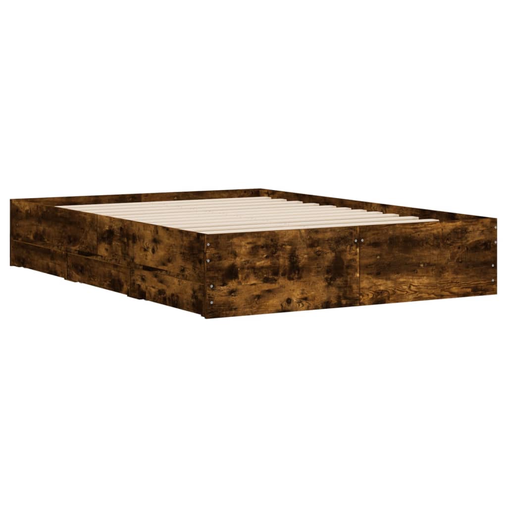Cadre de lit avec tiroirs sans matelas chêne fumé 135x190 cm - XIOS