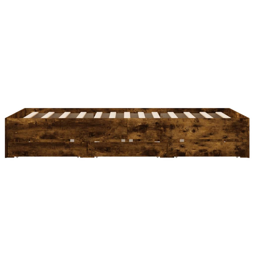 Cadre de lit avec tiroirs sans matelas chêne fumé 135x190 cm - XIOS