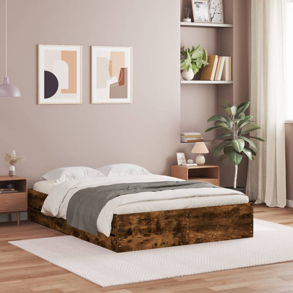 Cadre de lit avec tiroirs sans matelas chêne fumé 135x190 cm - XIOS