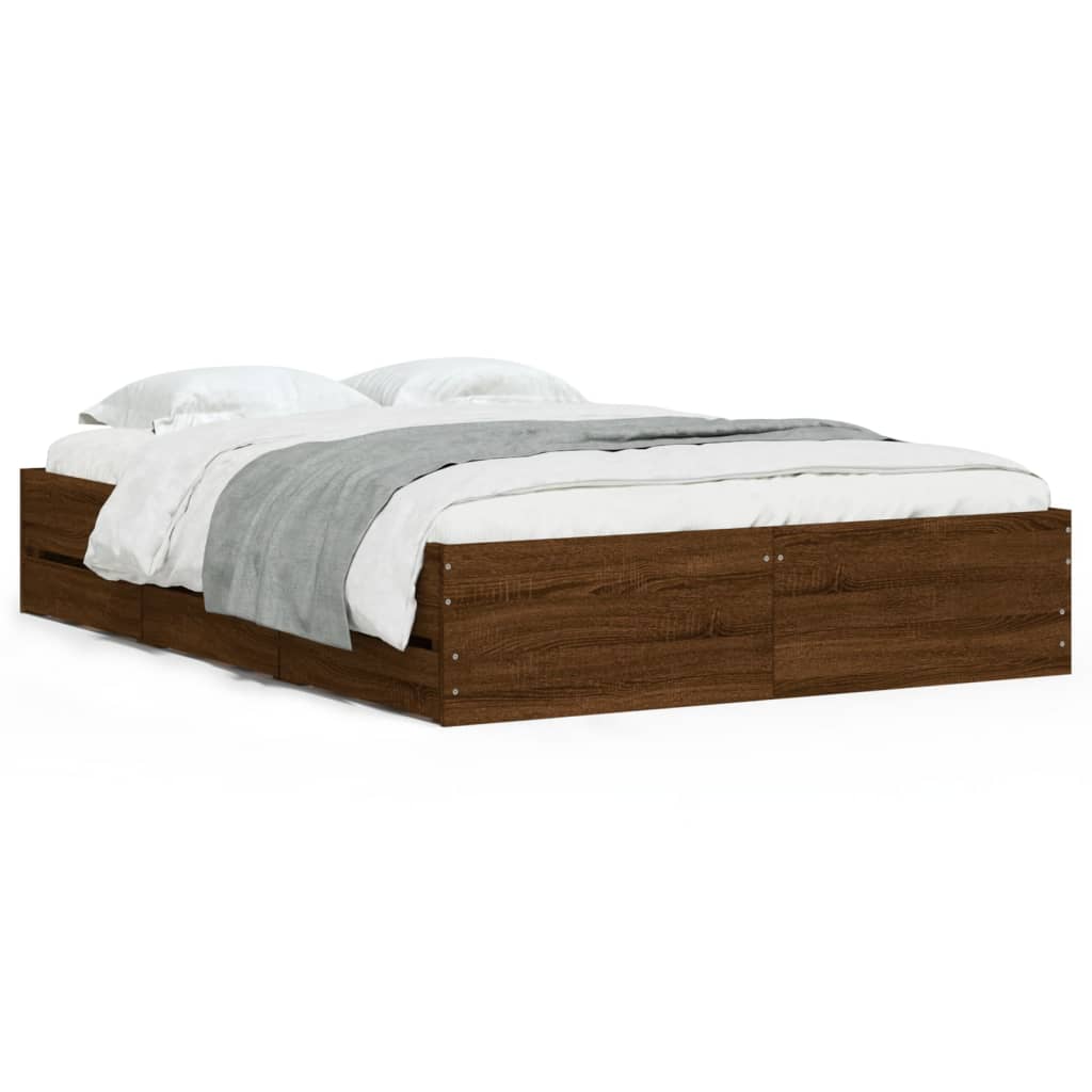 Cadre de lit avec tiroirs sans matelas chêne marron 135x190 cm - XIOS