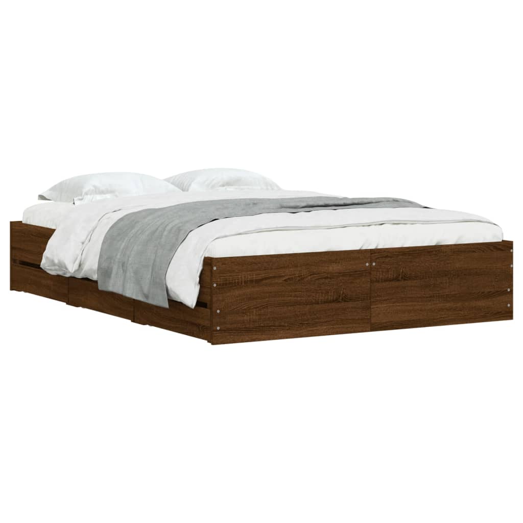 Cadre de lit avec tiroirs sans matelas chêne marron 135x190 cm - XIOS