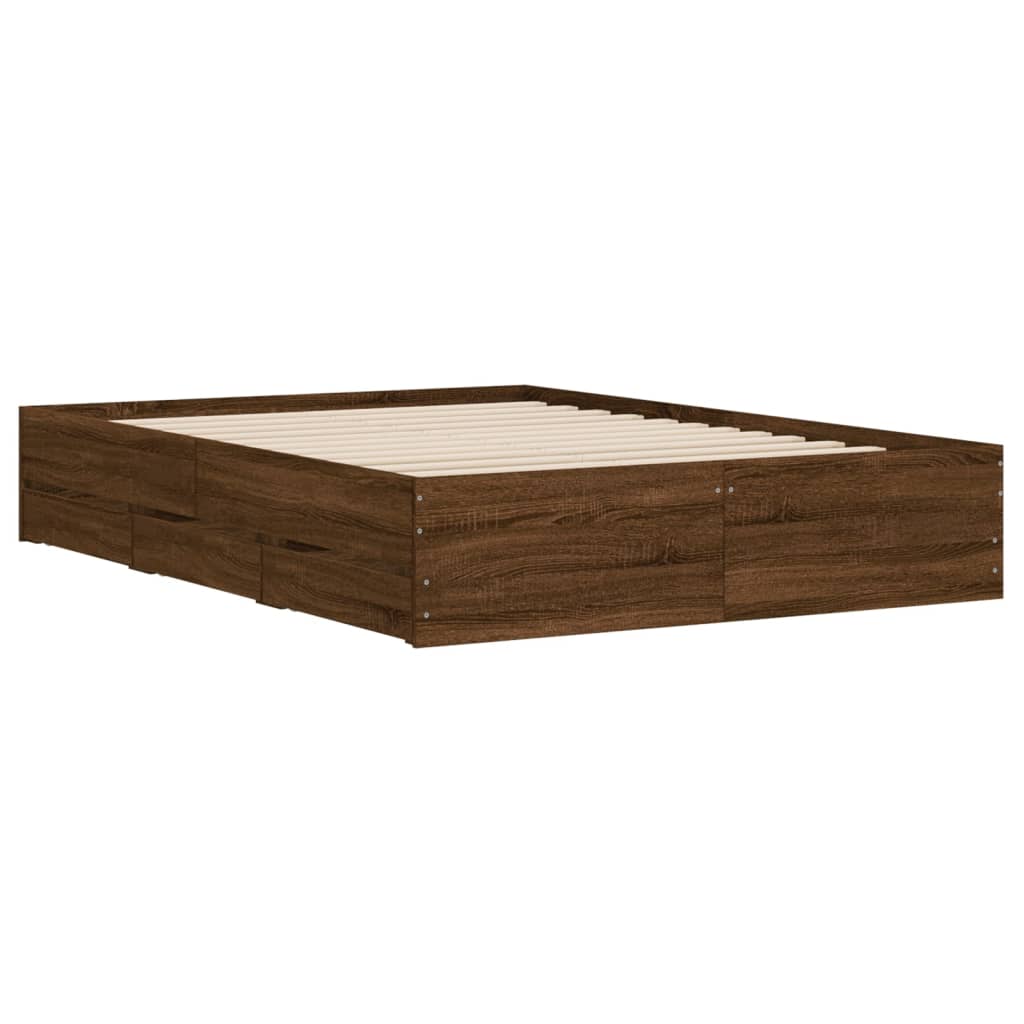 Cadre de lit avec tiroirs sans matelas chêne marron 135x190 cm - XIOS