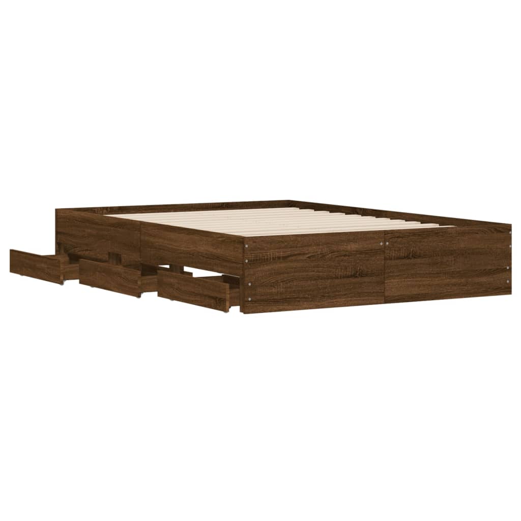 Cadre de lit avec tiroirs sans matelas chêne marron 135x190 cm - XIOS