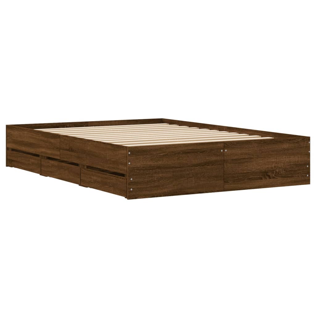 Cadre de lit avec tiroirs sans matelas chêne marron 135x190 cm - XIOS