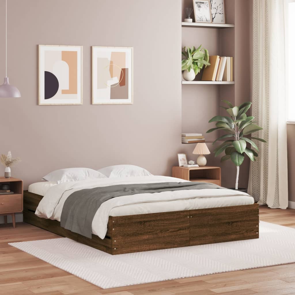 Cadre de lit avec tiroirs sans matelas chêne marron 135x190 cm - XIOS