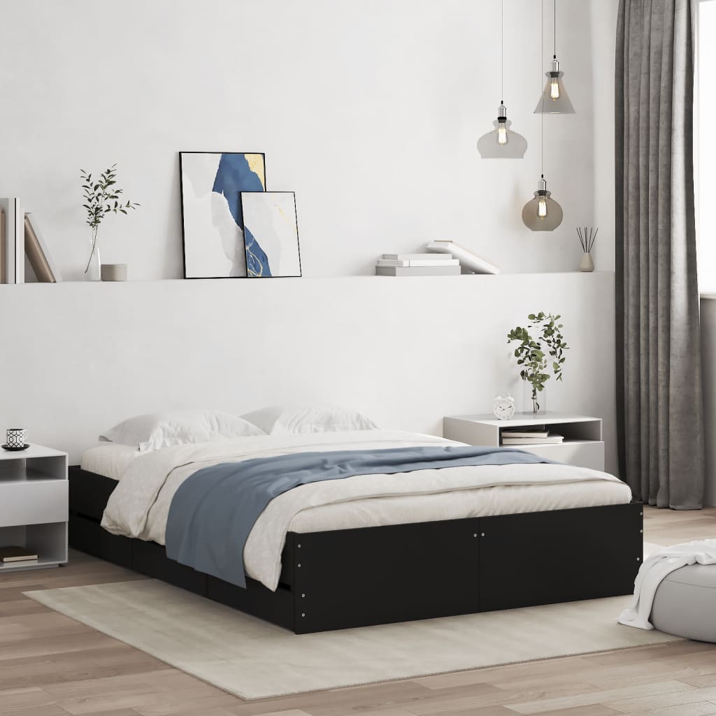 Cadre de lit avec tiroirs sans matelas noir 120x190 cm - XIOS