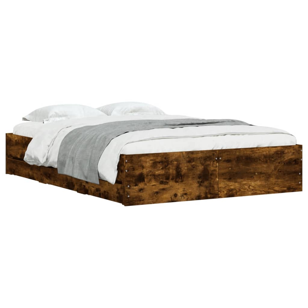Cadre de lit avec tiroirs sans matelas chêne fumé 120x190 cm - XIOS