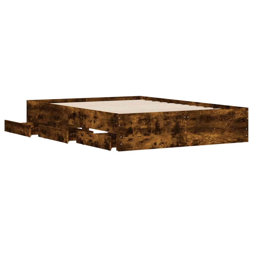 Cadre de lit avec tiroirs sans matelas chêne fumé 120x190 cm - XIOS