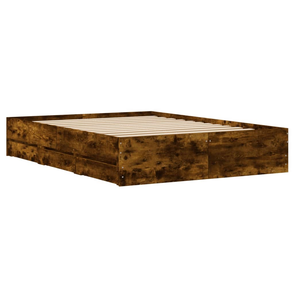 Cadre de lit avec tiroirs sans matelas chêne fumé 120x190 cm - XIOS