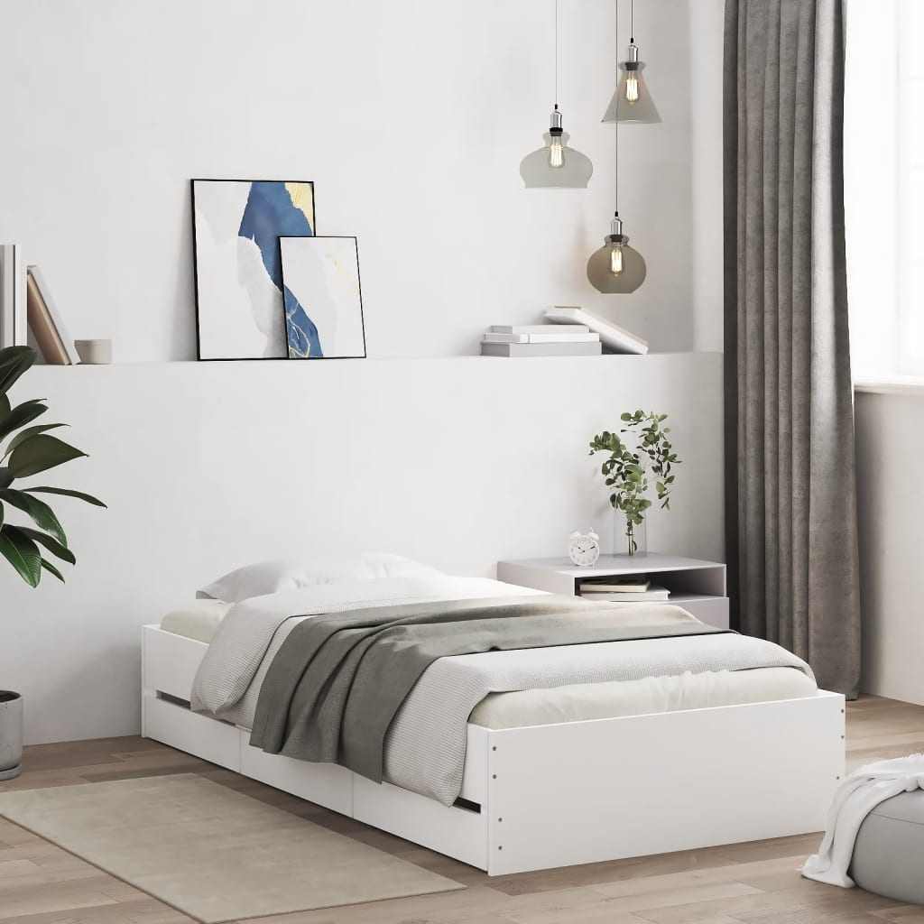 Cadre de lit avec tiroirs sans matelas blanc 90x190 cm - XIOS