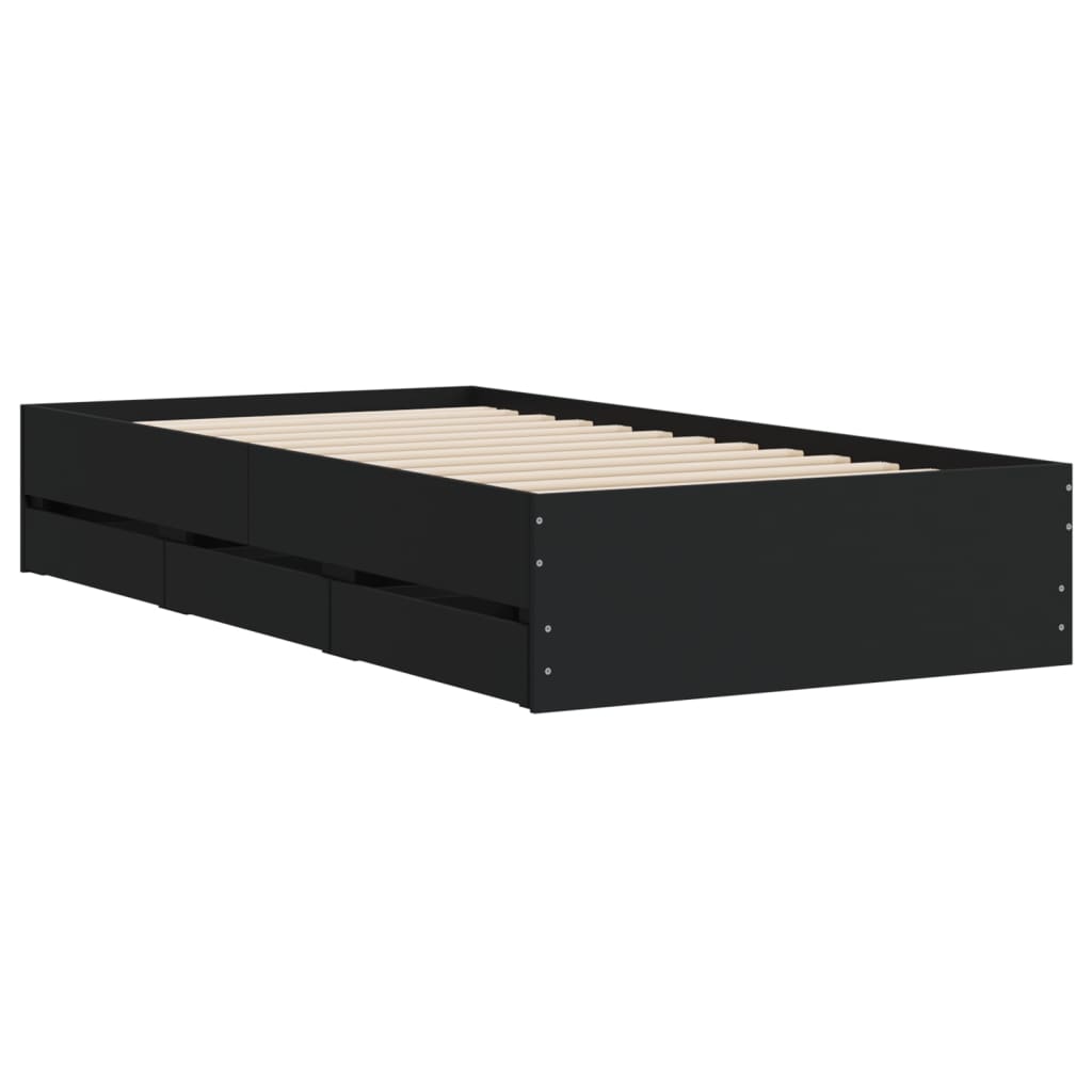 Cadre de lit avec tiroirs sans matelas noir 90x190 cm - XIOS