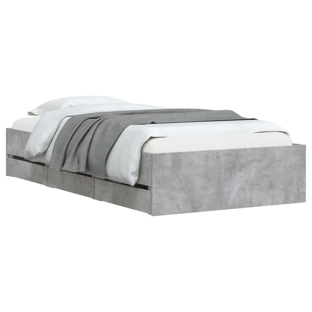 Cadre de lit avec tiroirs sans matelas gris béton 90x190 cm - XIOS