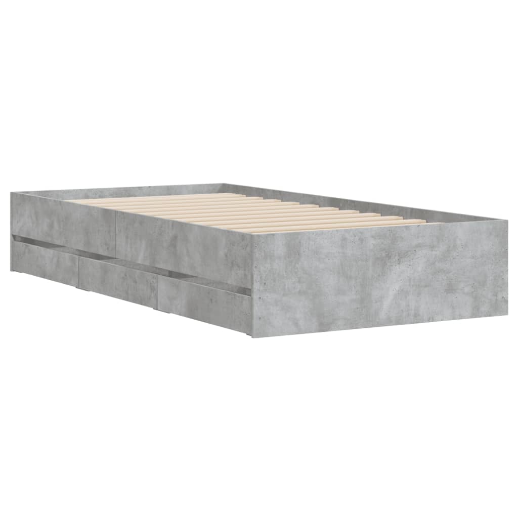 Cadre de lit avec tiroirs sans matelas gris béton 90x190 cm - XIOS