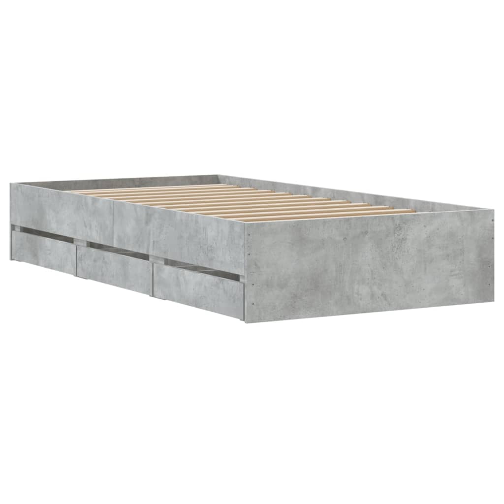 Cadre de lit avec tiroirs sans matelas gris béton 90x190 cm - XIOS