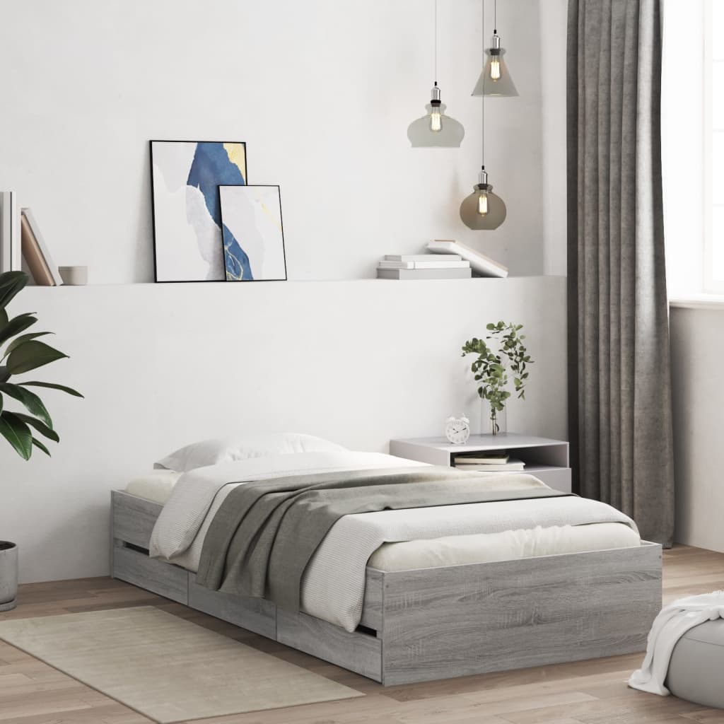 Cadre de lit avec tiroirs sans matelas sonoma gris 90x190 cm - XIOS