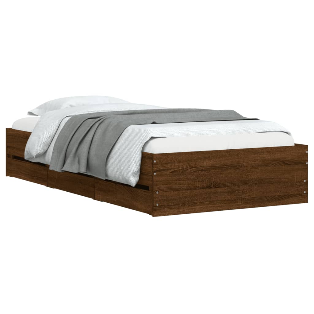 Cadre de lit avec tiroirs sans matelas chêne marron 90x190 cm - XIOS